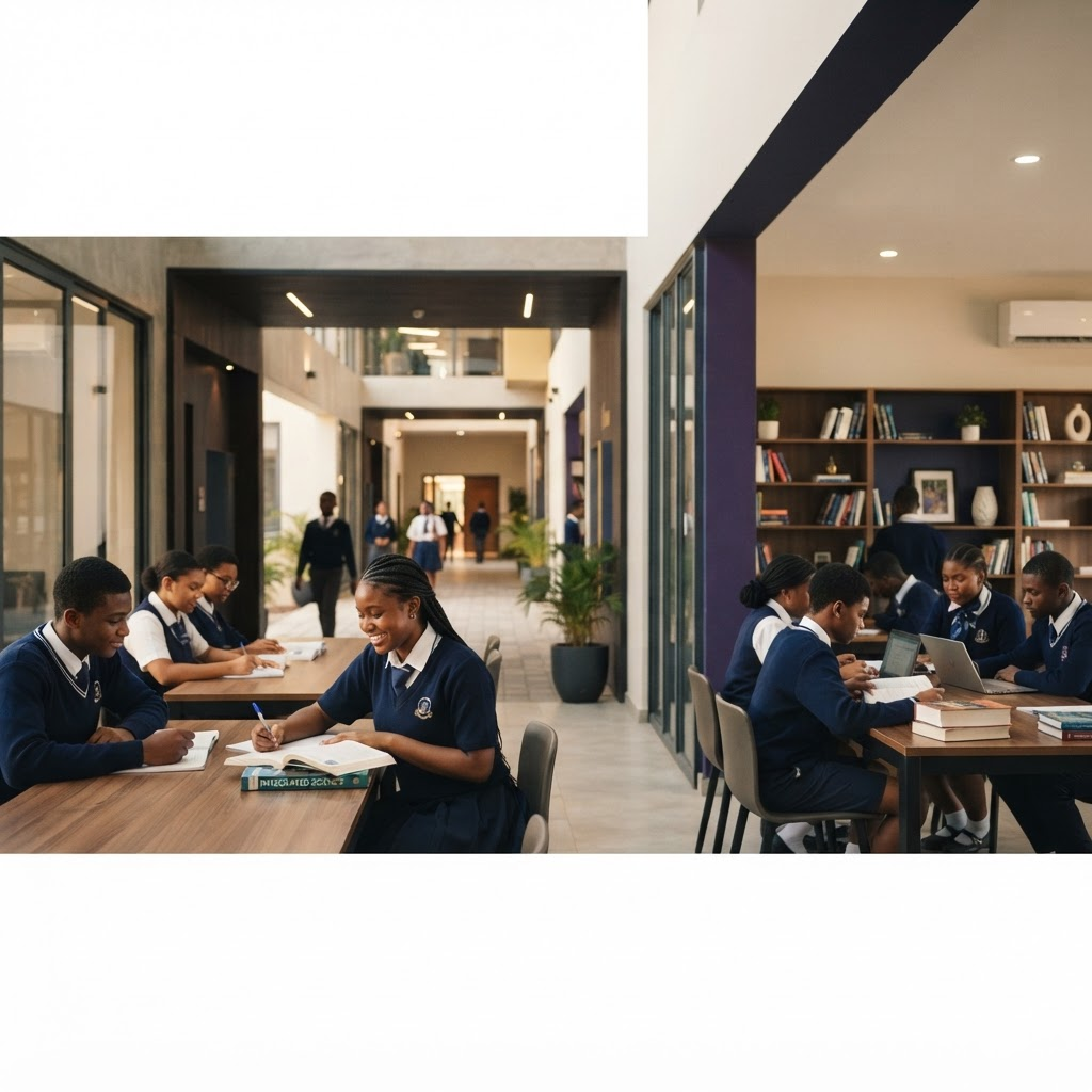 Students studying in a bright Ghanaian school environment